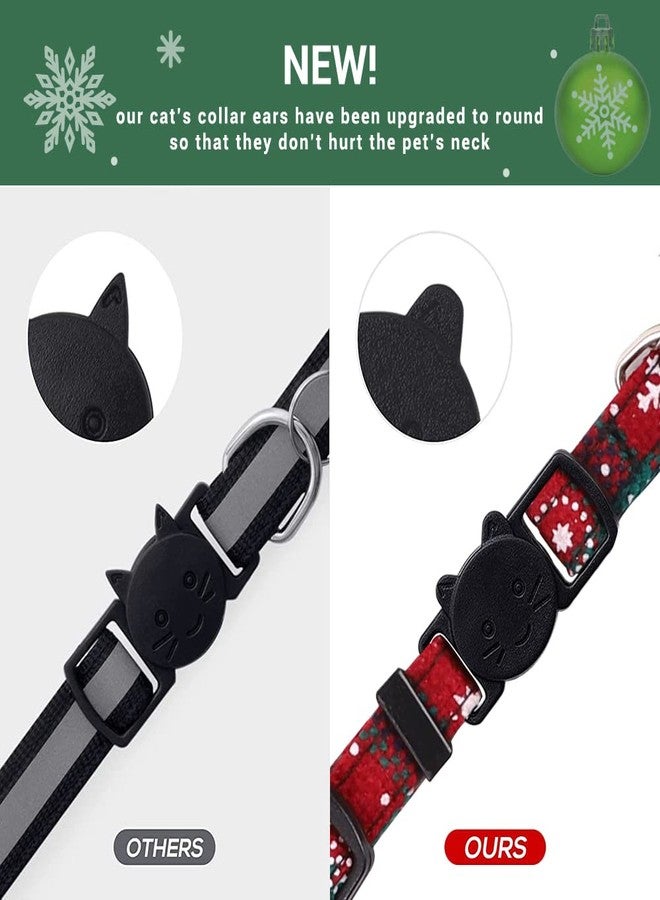 YUJUN 3Pack Christmas Cat Bandana Collars Breakaways with Bell Christmas Adjustable Plaid Snowflake Collar Buckle Safety for Puppy Kittens - Image 4